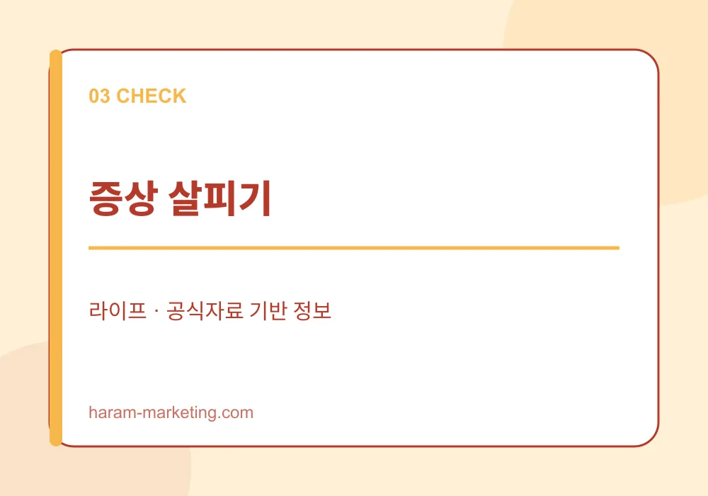 2026 폭염 건강수칙: 온열질환 증상과 안전한 여름 생활법 - 증상 살피기 안내 인포그래픽
