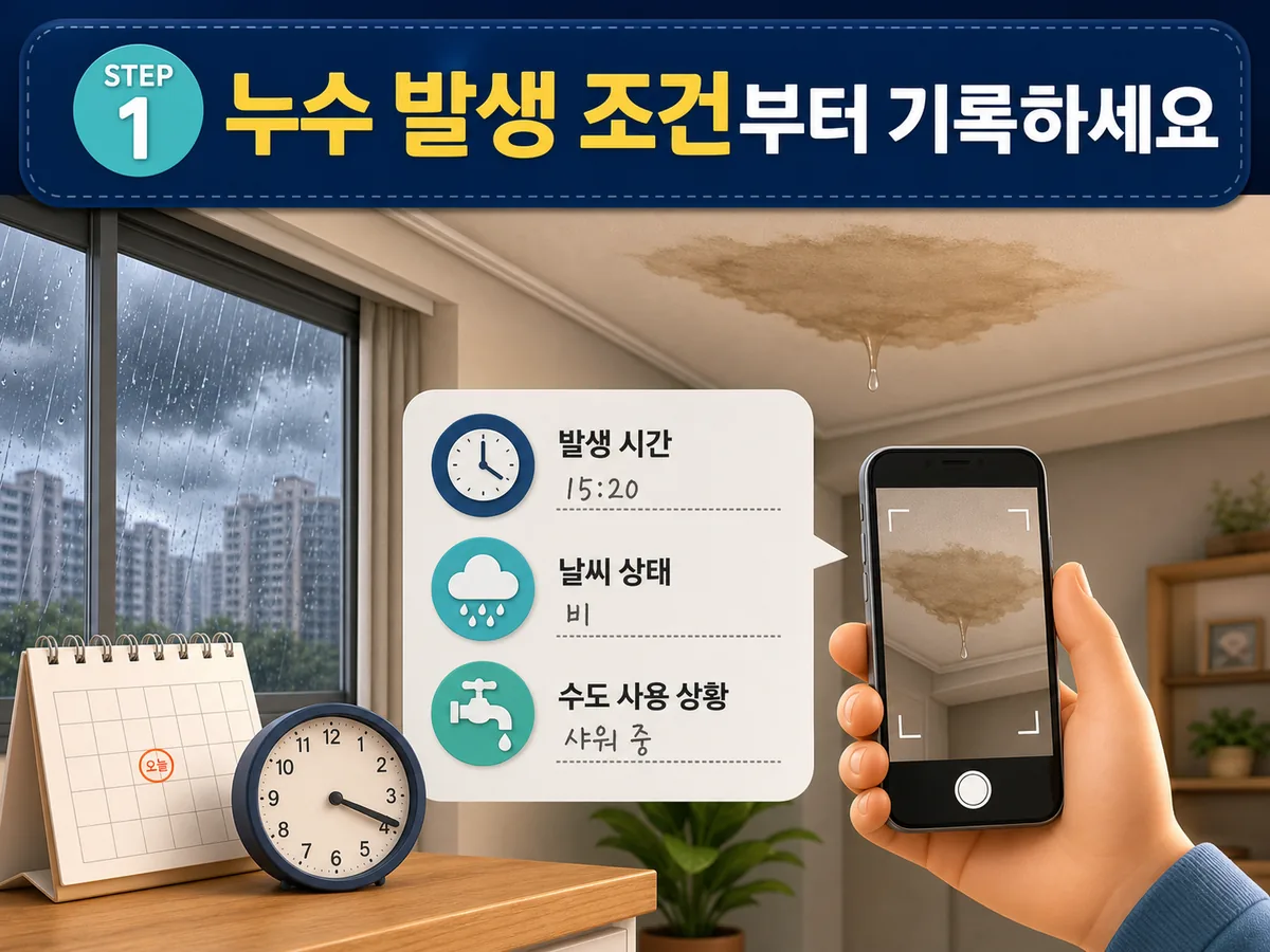 누수 발생 시간과 날씨 및 수도 사용 상황 기록 방법