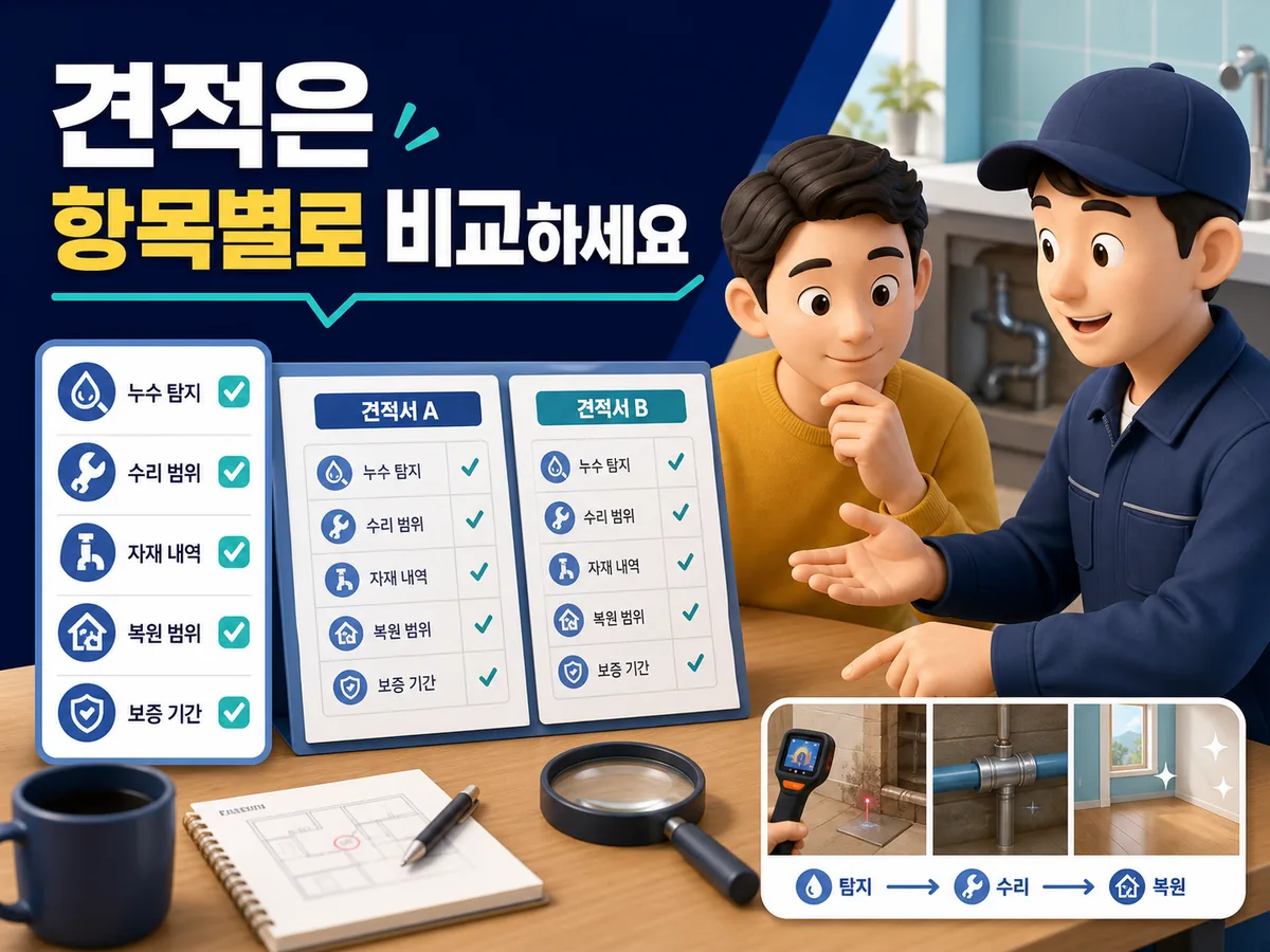 누수 탐지와 수리 범위 및 복원 항목별 견적 비교
