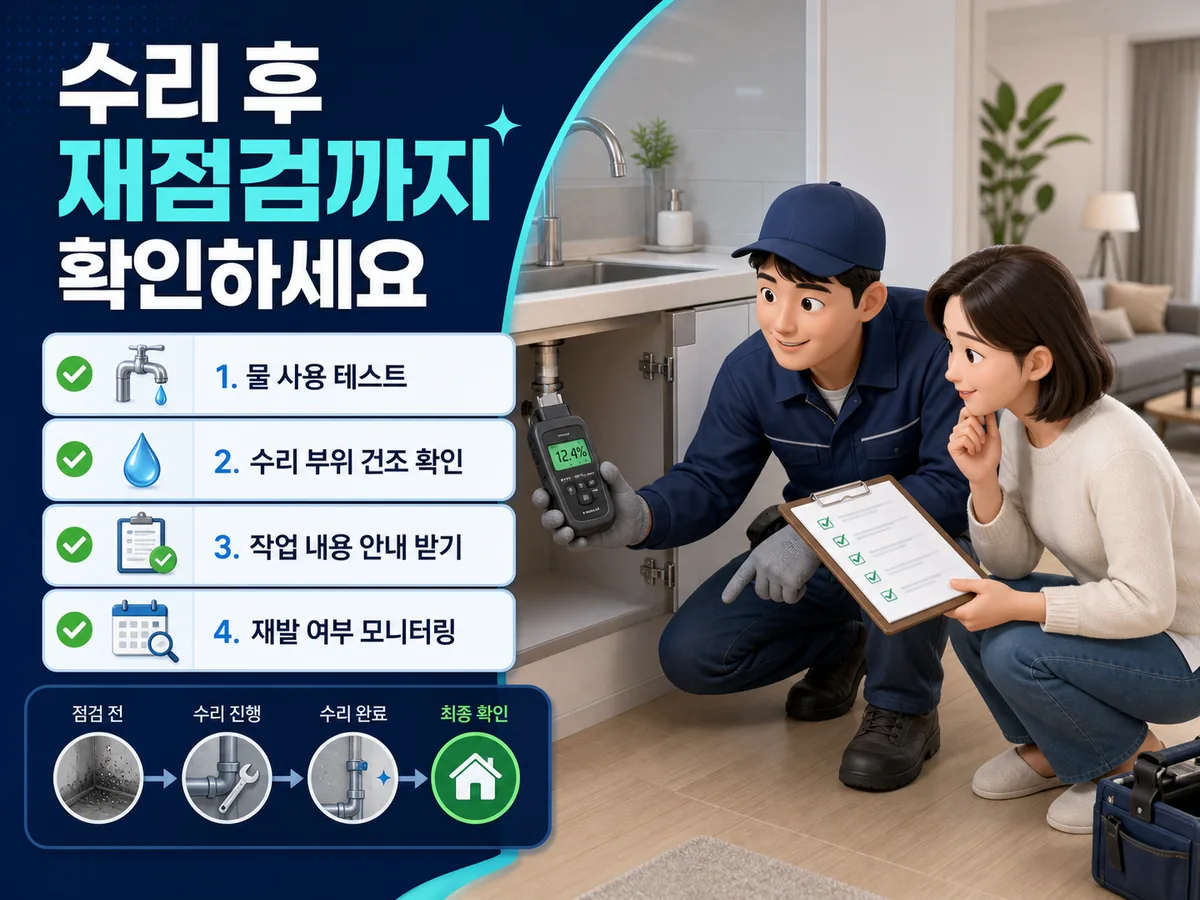 누수 수리 후 물 사용과 건조 상태 재점검 방법