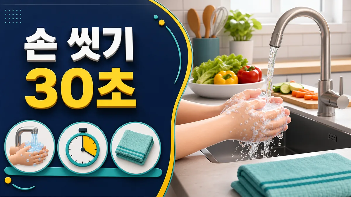 음식 조리 전 흐르는 물과 비누로 30초 이상 손 씻기