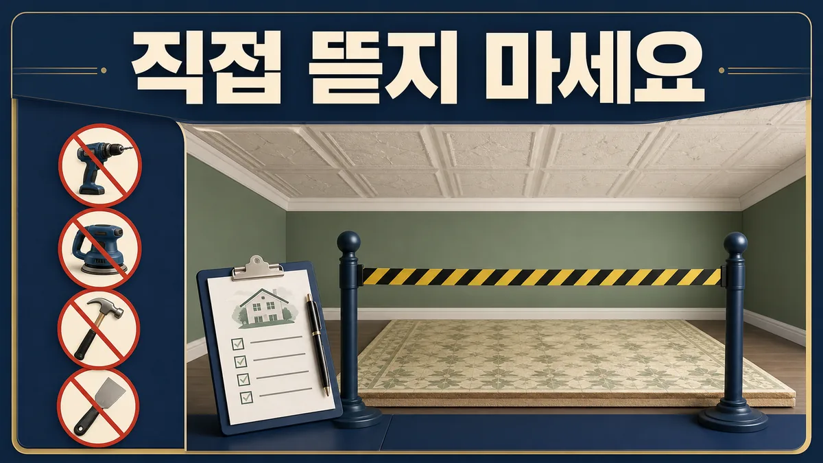 석면 함유 여부가 확인되지 않은 자재를 드릴과 샌더 및 망치로 훼손하지 않는 안전수칙