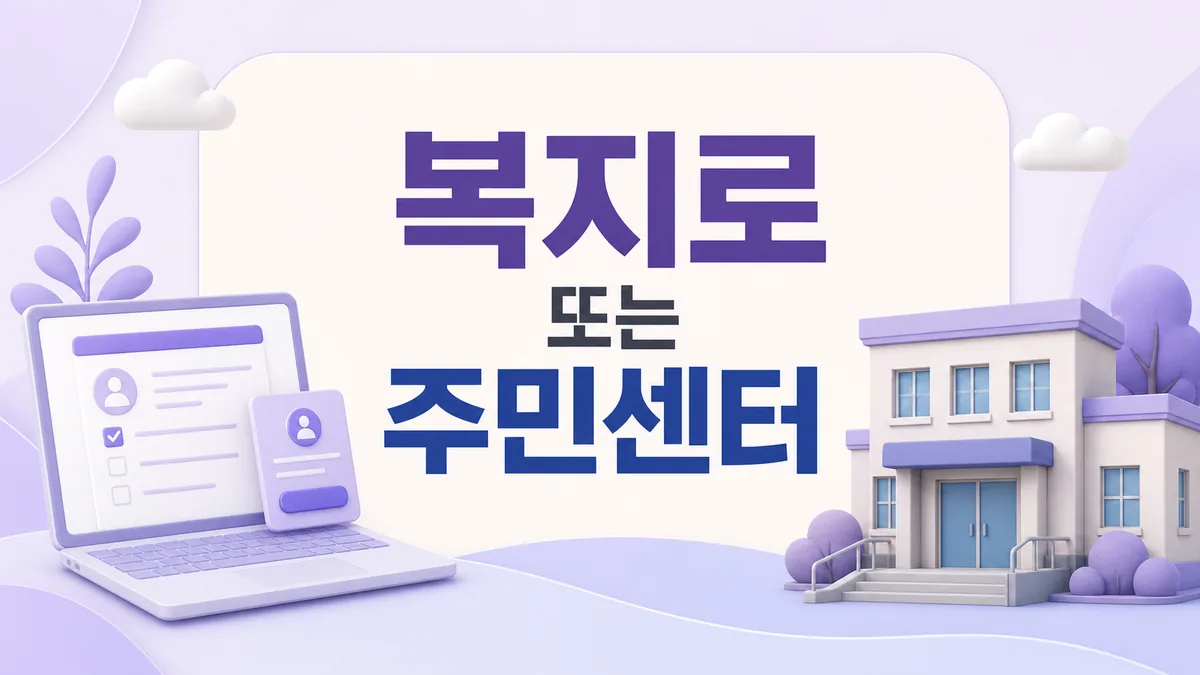 복지로 온라인 신청과 읍면동 주민센터 방문 신청 경로를 보여주는 카드 이미지