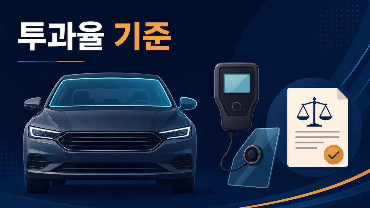 광주 자동차 썬팅 전 전면과 운전석 좌우 창의 가시광선 투과율 기준을 확인하는 카드