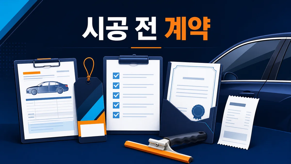 광주 자동차 썬팅 시공 전 제품 코드 부위 금액 보증 조건을 견적서에 적는 카드