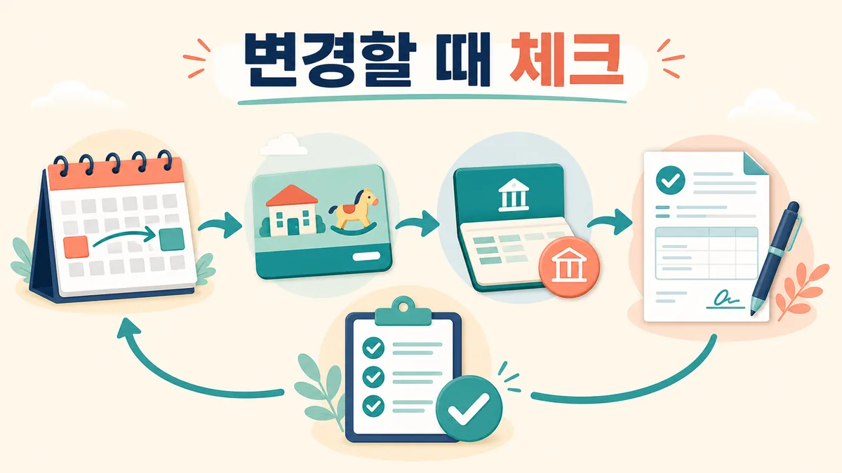 어린이집 입소나 퇴소 시 부모급여 현금과 보육료 서비스 변경을 확인하는 카드