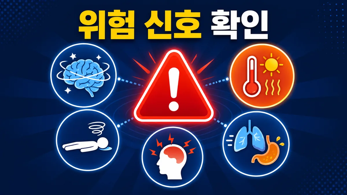 의식 저하 실신 심한 두통 뜨거운 몸 빠른 호흡과 구토 등 온열질환 위험 신호 카드