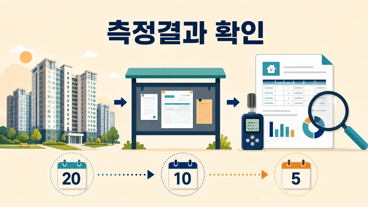 신축 공동주택 실내공기질 측정 계획과 결과 공고를 확인하는 카드