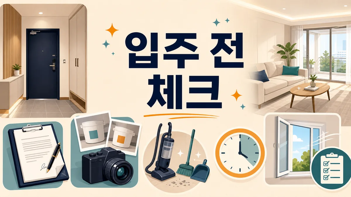 계약서와 자재 사진, 청소, 건조시간, 환기계획을 확인하는 입주 전 체크 카드