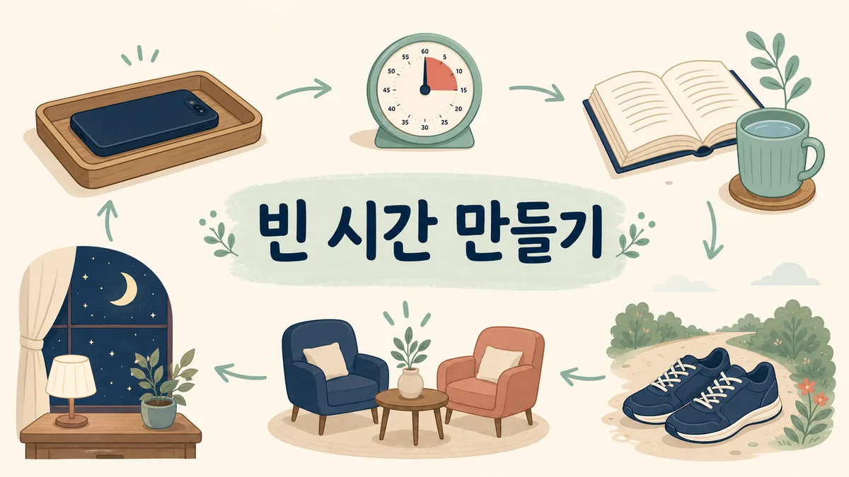 식사와 침실, 짧은 산책 시간에 스마트폰을 내려놓는 빈 시간 만들기 카드