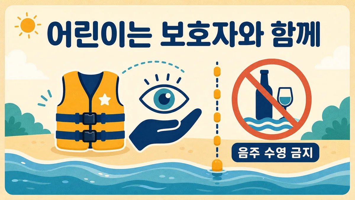 어린이는 보호자와 함께하고 음주 수영을 하지 않도록 안내하는 안전 카드