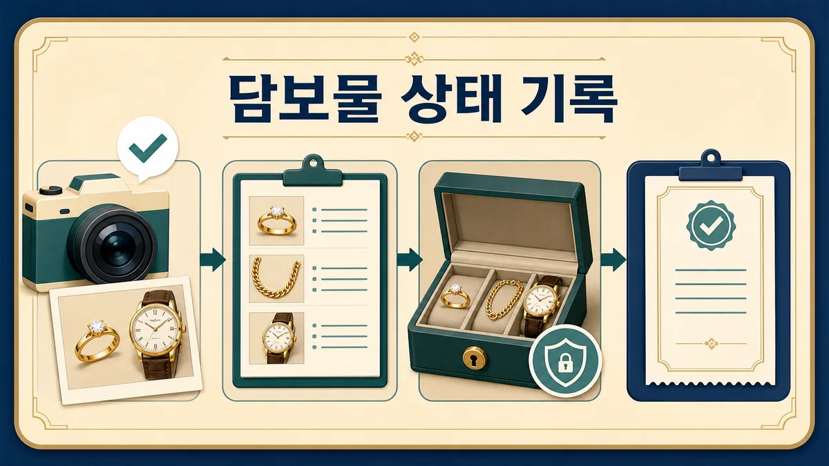 시계와 귀금속의 사진, 구성품, 보관 상태를 기록하는 전당포 담보물 확인 절차