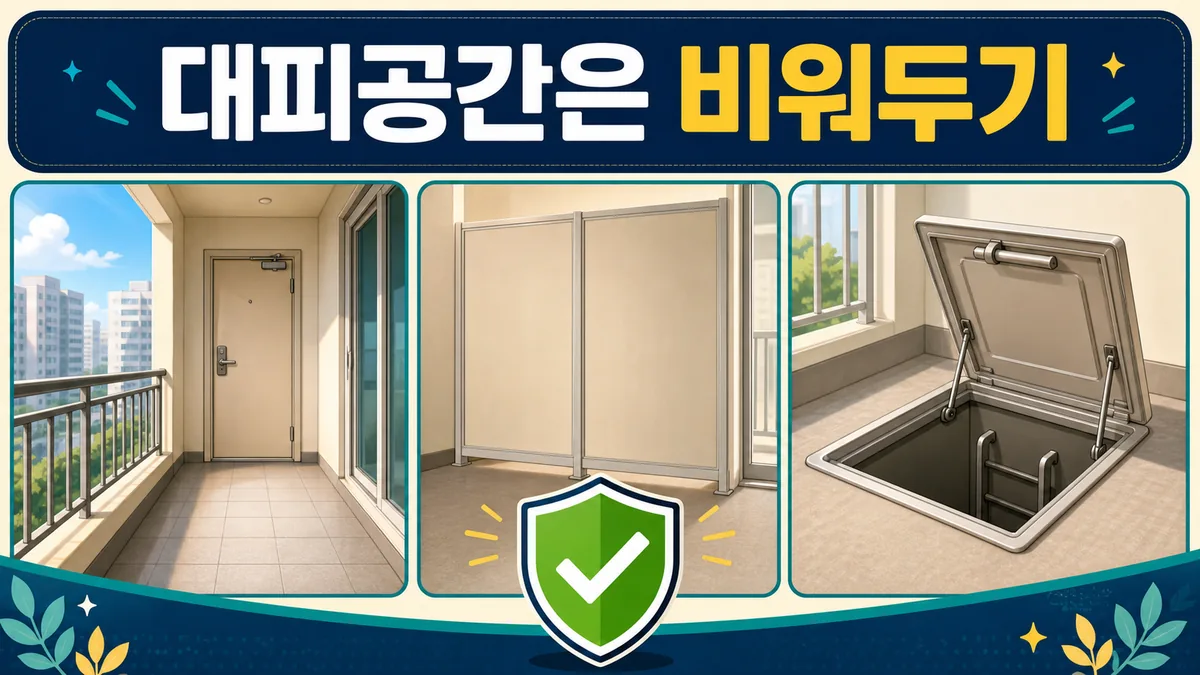 아파트 발코니의 빈 대피공간과 경량 경계벽, 하향식 피난구를 막지 않는 안전 안내 카드
