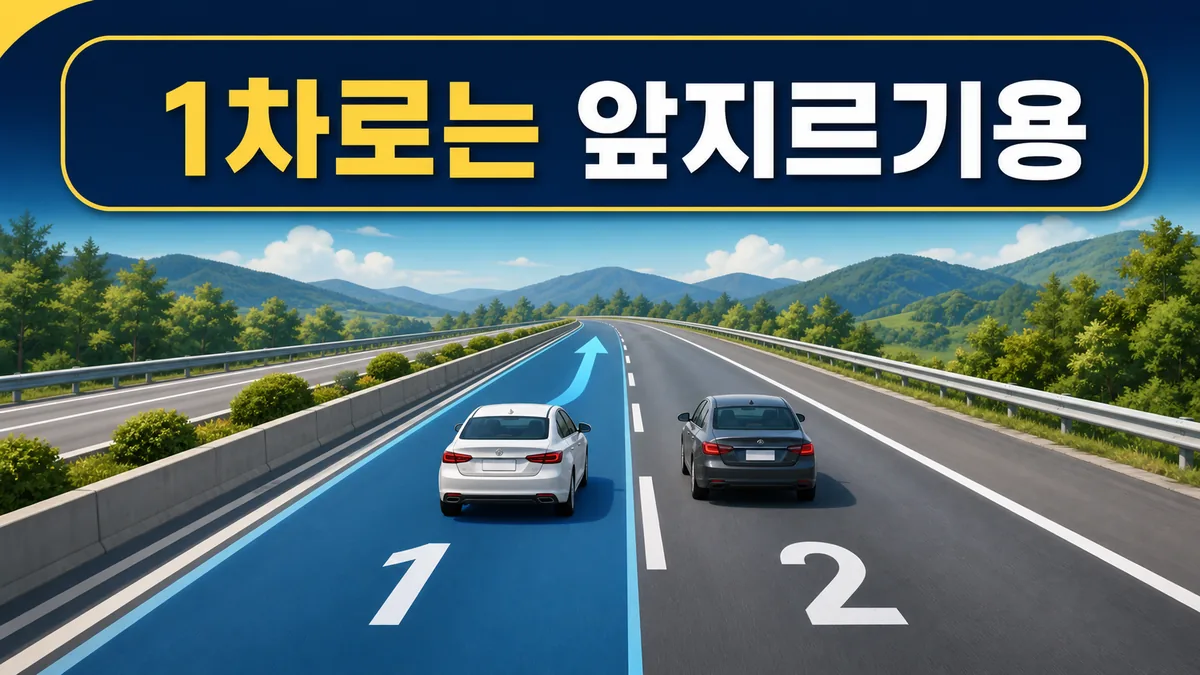 2차로 고속도로에서 1차로는 앞지르기용이고 2차로는 주행차로임을 보여주는 일러스트