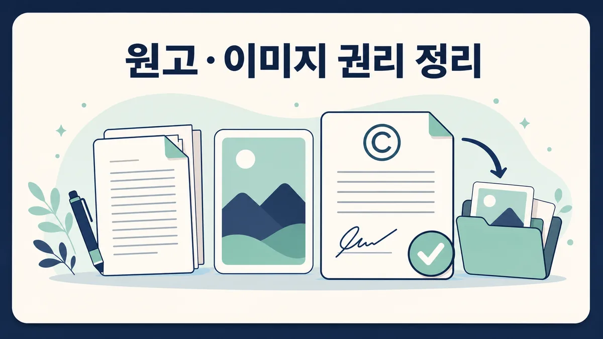 외주 원고와 이미지의 저작권·이용범위·원본 인계를 계약서에 정리하는 카드 이미지