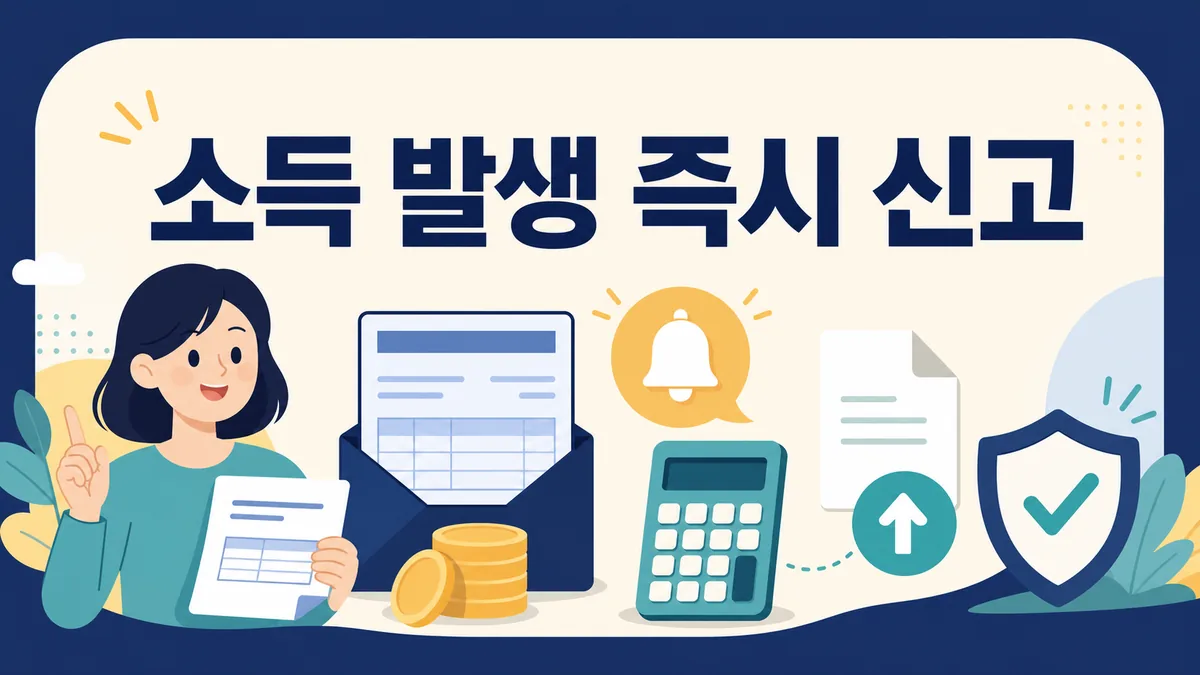 국민취업지원제도 참여 중 아르바이트·사업·지원금 소득을 즉시 신고하도록 안내하는 카드 이미지