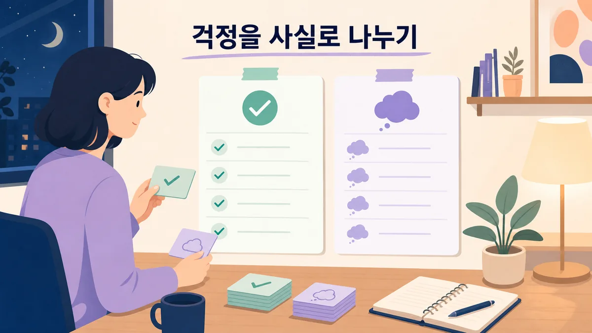 확인된 사실과 아직 일어나지 않은 해석을 두 칸으로 나누어 정리하는 마음관리 카드