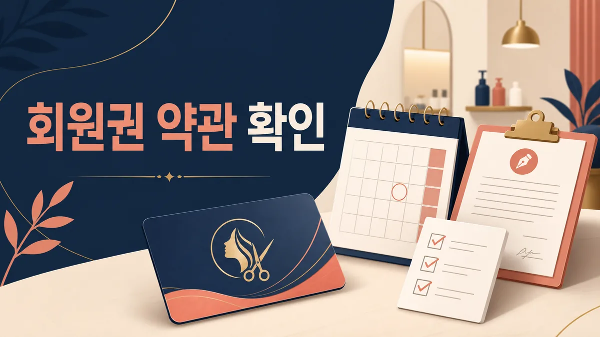 미용실 회원권의 유효기간과 환급 조건을 계약서와 달력으로 확인하는 모습