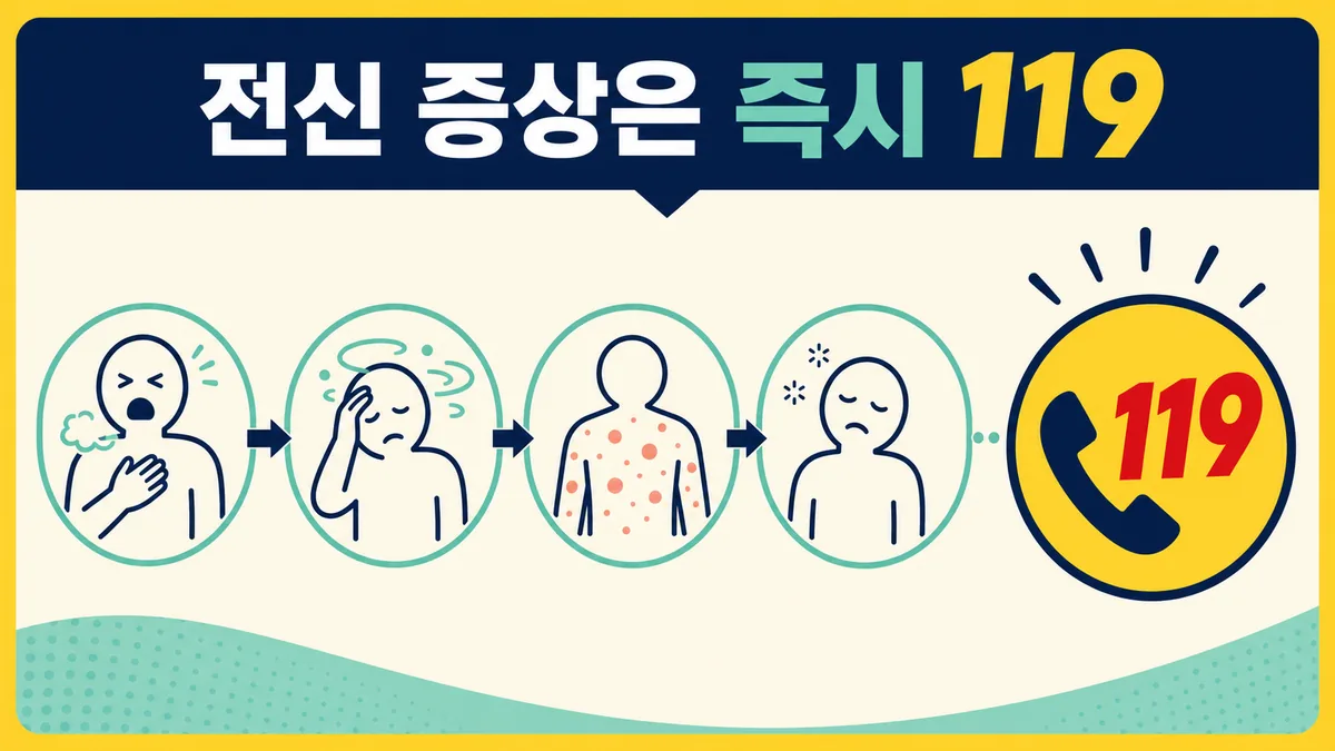 호흡곤란과 어지럼증, 전신 두드러기, 의식저하 때 즉시 119에 신고하는 기준