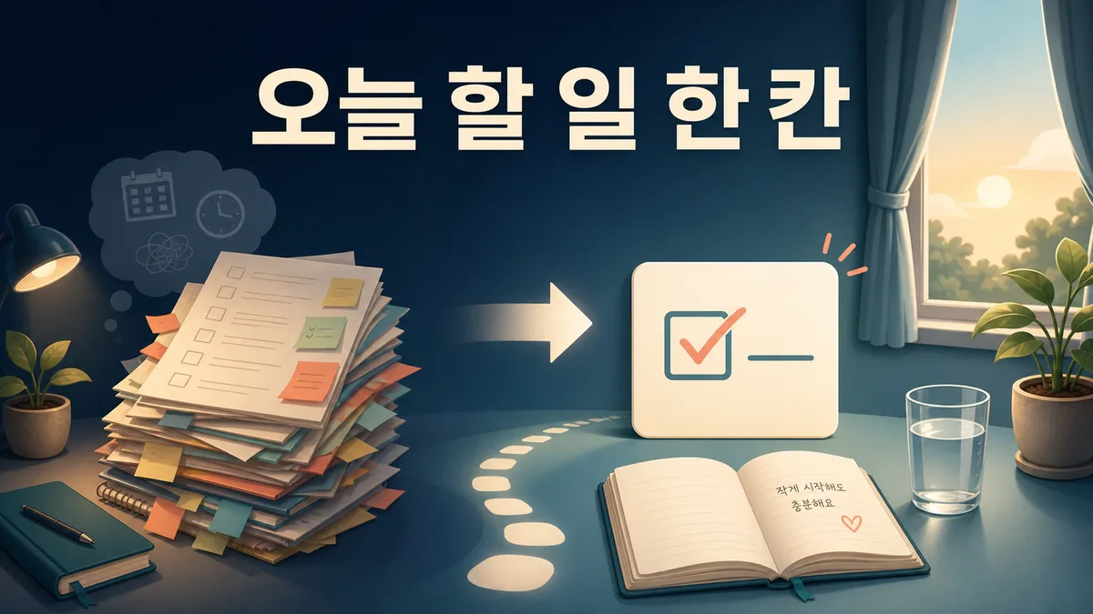 쌓인 할 일을 물 한 잔과 체크 한 칸의 작은 행동으로 줄이는 마음관리 그림