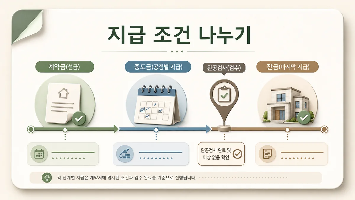 계약금·중도금·완공검사·잔금 지급 조건을 공정별로 나눈 인테리어 계약 일정표