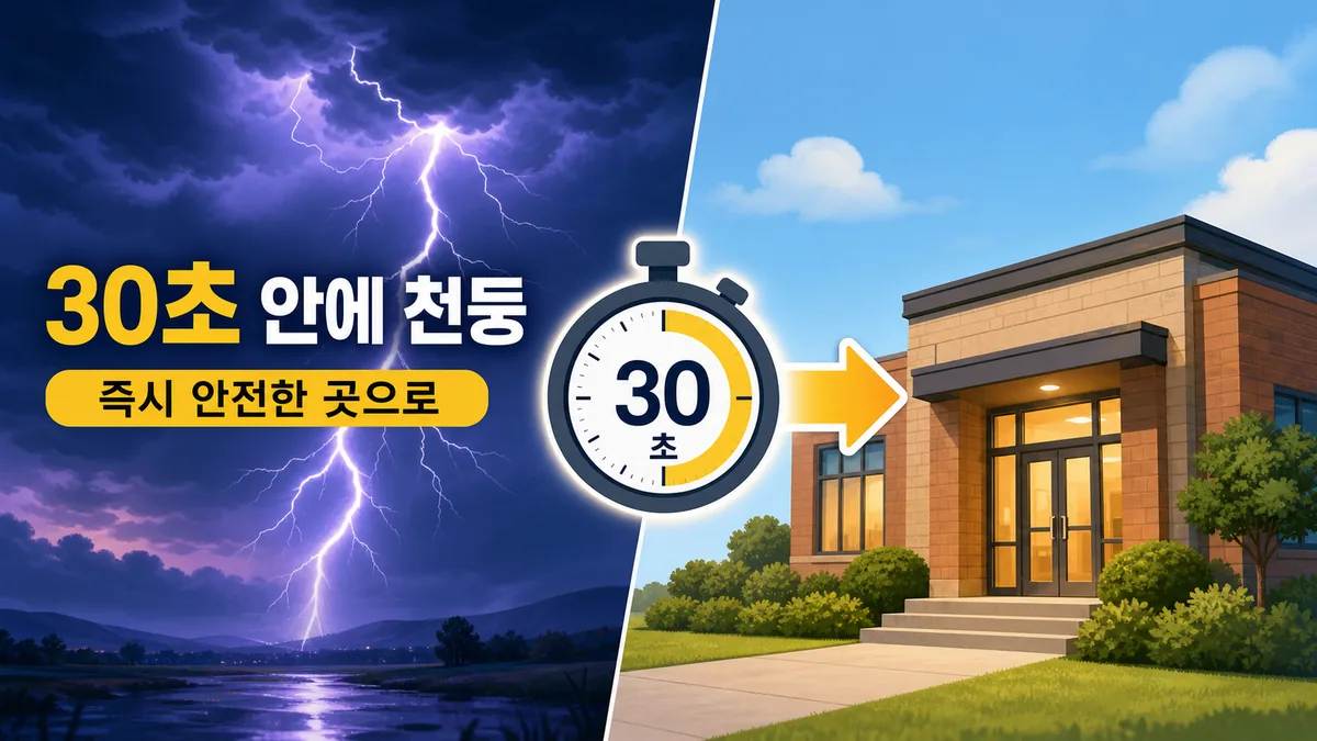 번개 후 30초 안에 천둥이 들리면 즉시 건물로 대피하는 30-30 낙뢰 규칙 카드 이미지