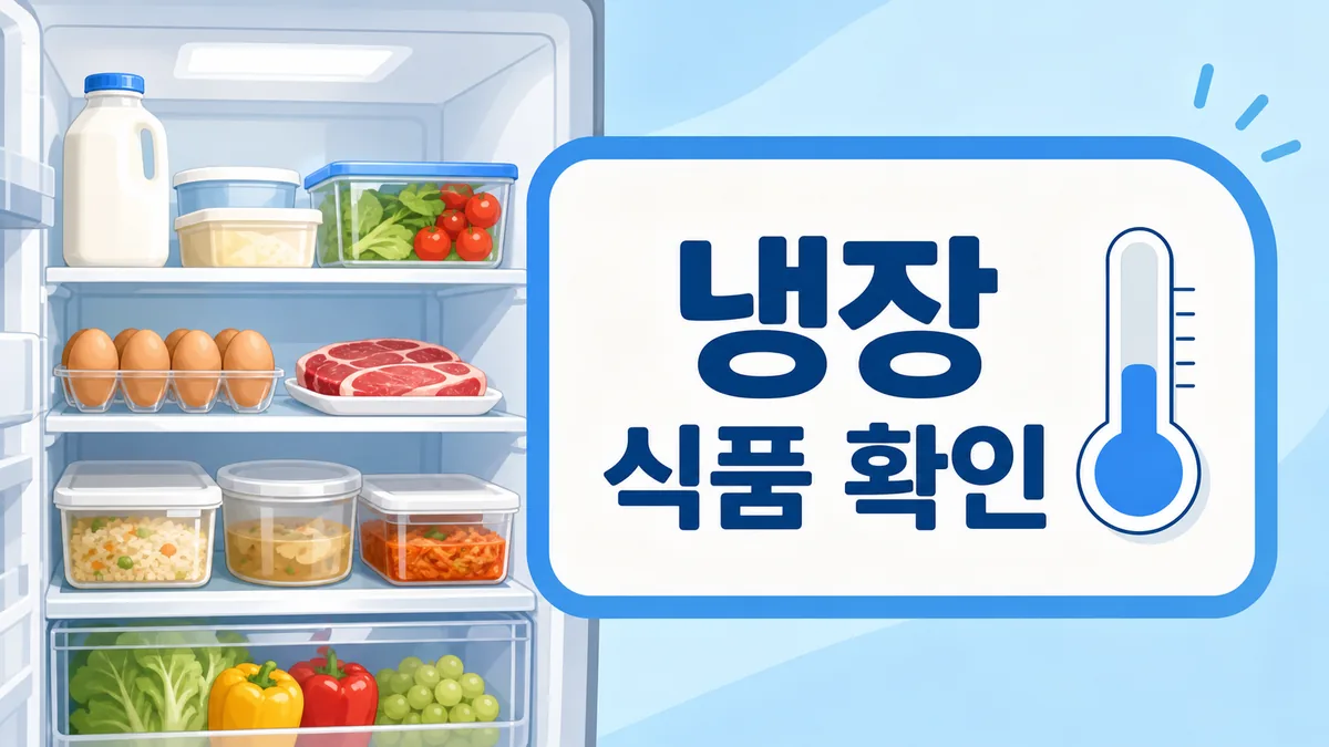 우유 달걀 육류 남은 음식 등 정전 후 냉장 식품 확인 항목을 보여주는 이미지