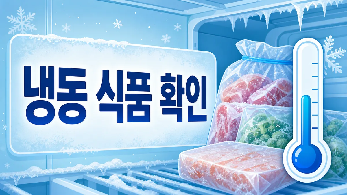 얼음 결정과 온도계를 기준으로 정전 후 냉동 식품을 확인하는 이미지