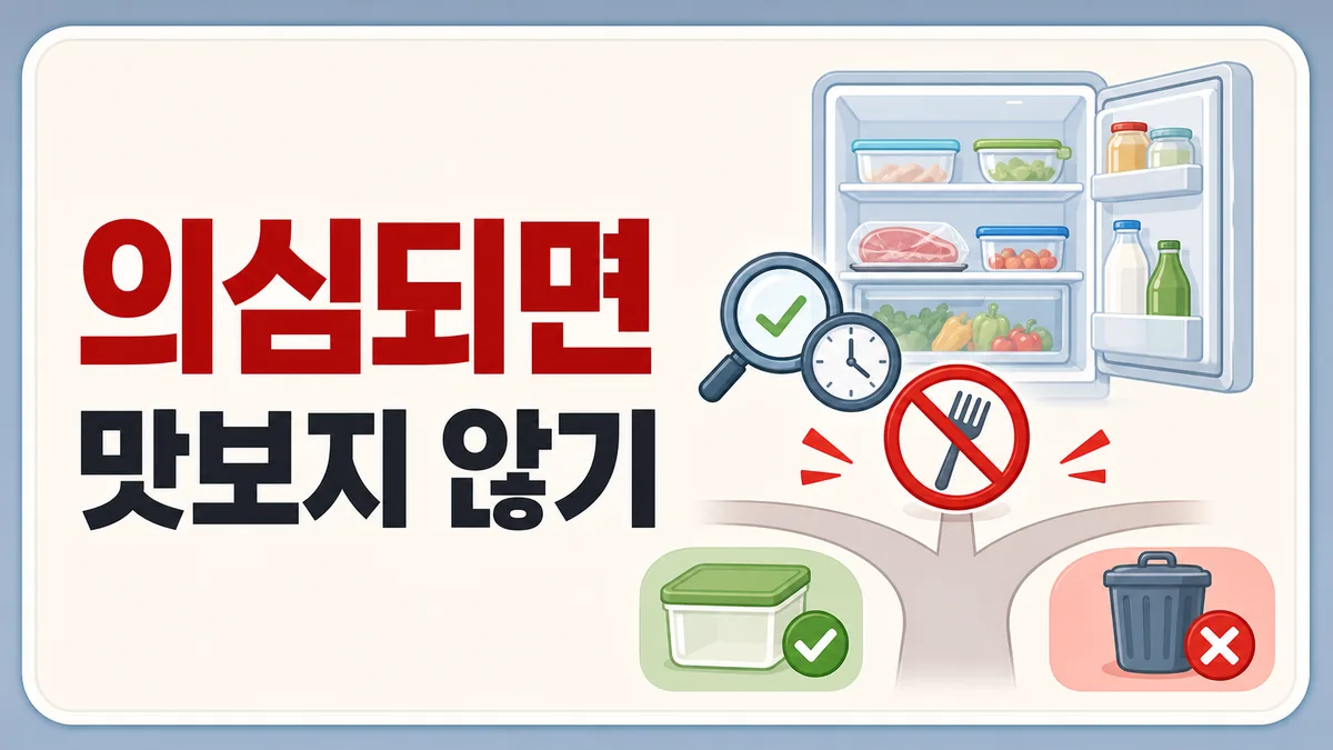 정전 후 의심되는 냉장 식품을 맛보지 말고 보관 또는 폐기 판단을 안내하는 이미지