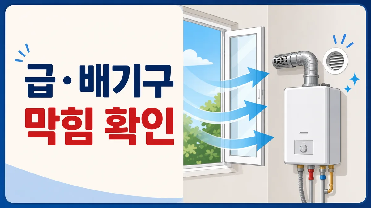 가스보일러 주변 창문과 급배기구가 물건으로 막히지 않았는지 확인하는 환기 점검 카드