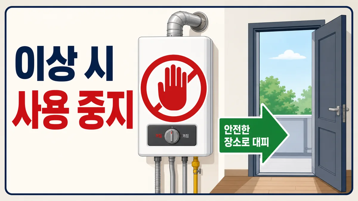 가스보일러 이상 징후가 있을 때 사용을 멈추고 안전한 장소로 대피하는 행동 카드
