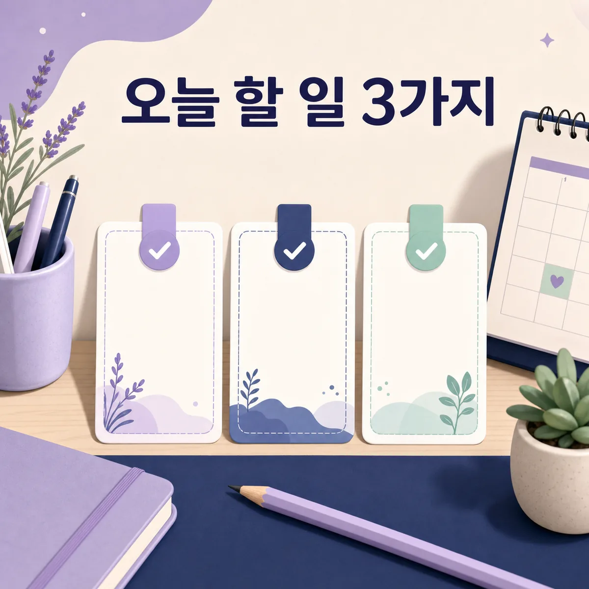 결과 발표 전에도 이어갈 수 있는 오늘의 작은 할 일 세 가지를 보여주는 마음관리 카드