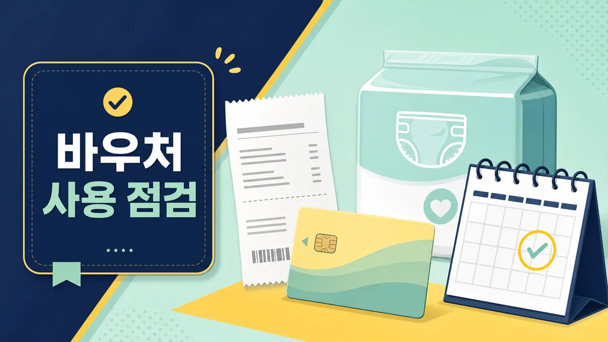 국민행복카드 바우처 잔액 사용처 영수증과 지원 종료일을 점검하는 이미지