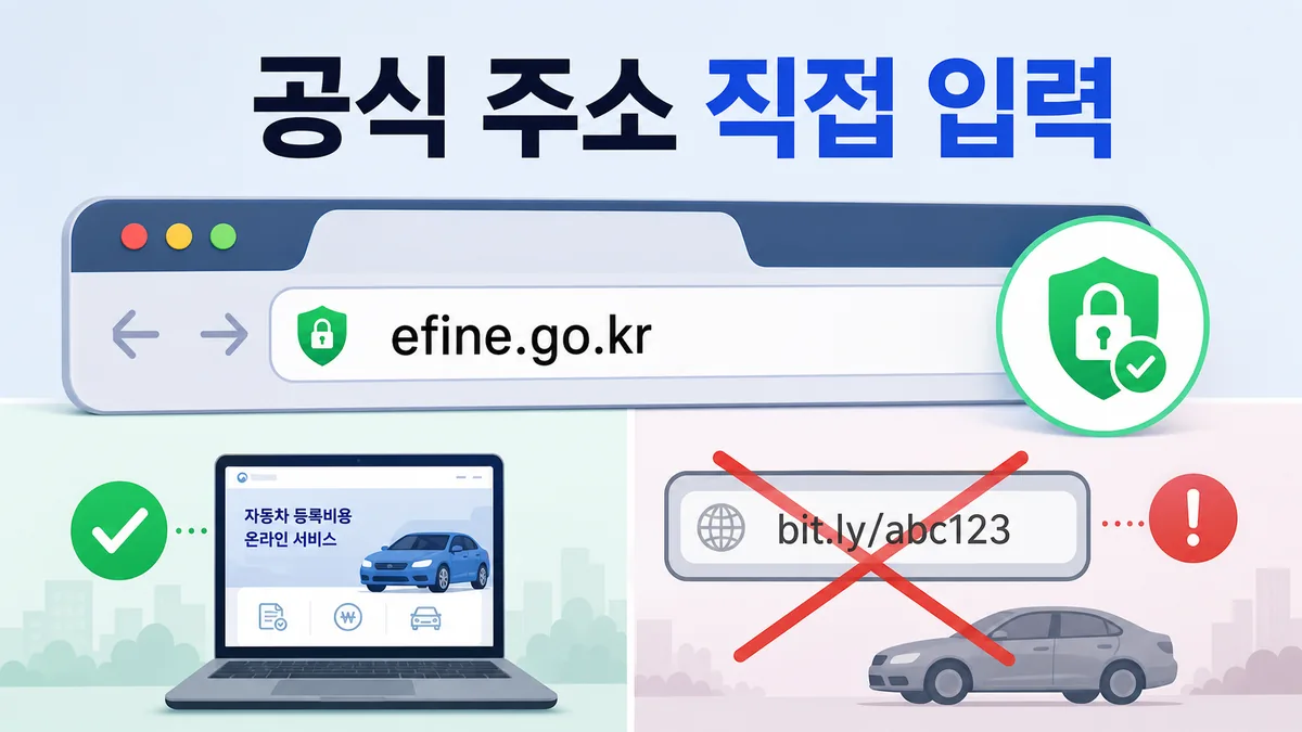 브라우저 주소창에 경찰청 교통민원24 공식 주소 efine.go.kr을 직접 입력하는 안전 조회 안내