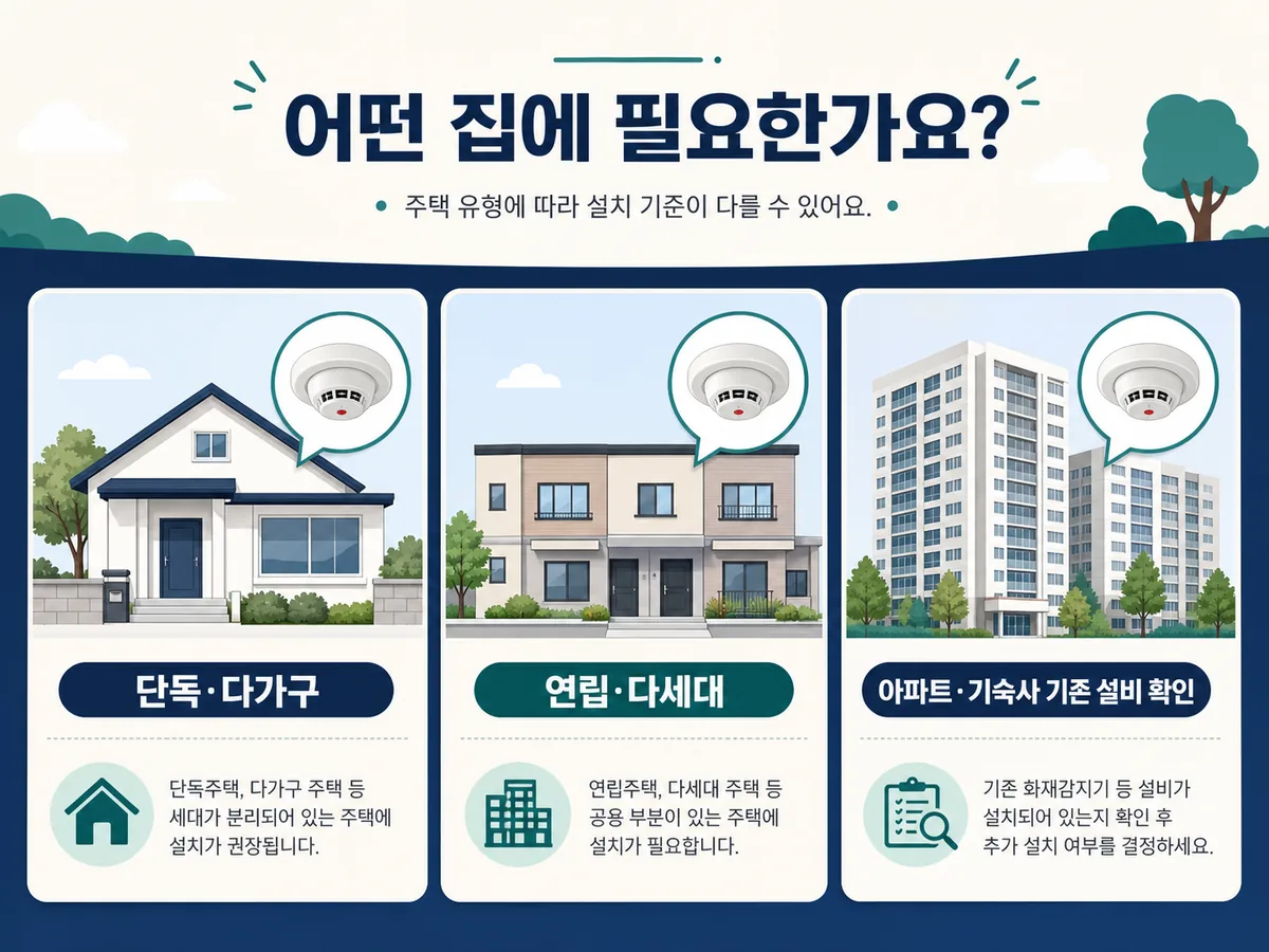 단독·다가구·연립·다세대주택과 아파트·기숙사의 기존 설비 확인을 구분한 카드