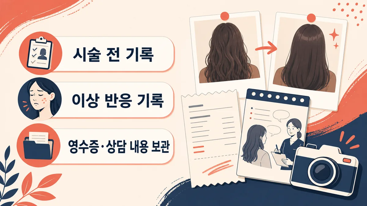 염색 시술 전후 상태와 이상 반응 영수증 상담 내용을 기록하는 체크 방법