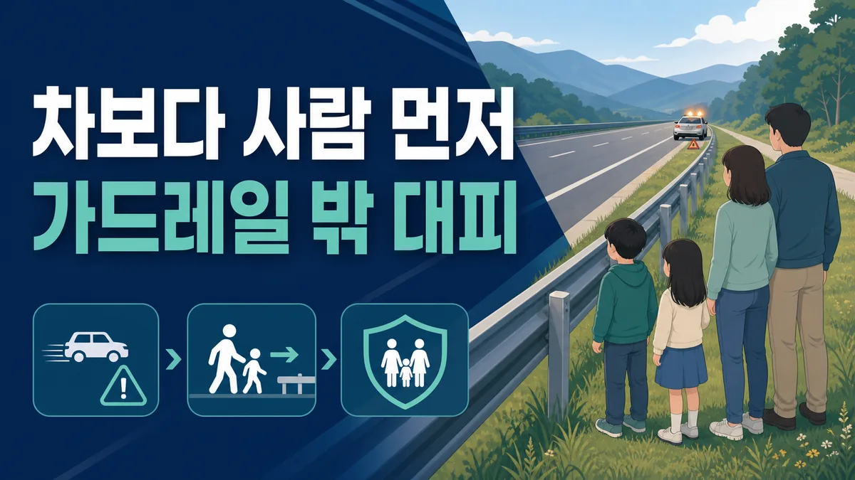 고속도로 가드레일 밖 안전지대로 대피한 탑승자 가족