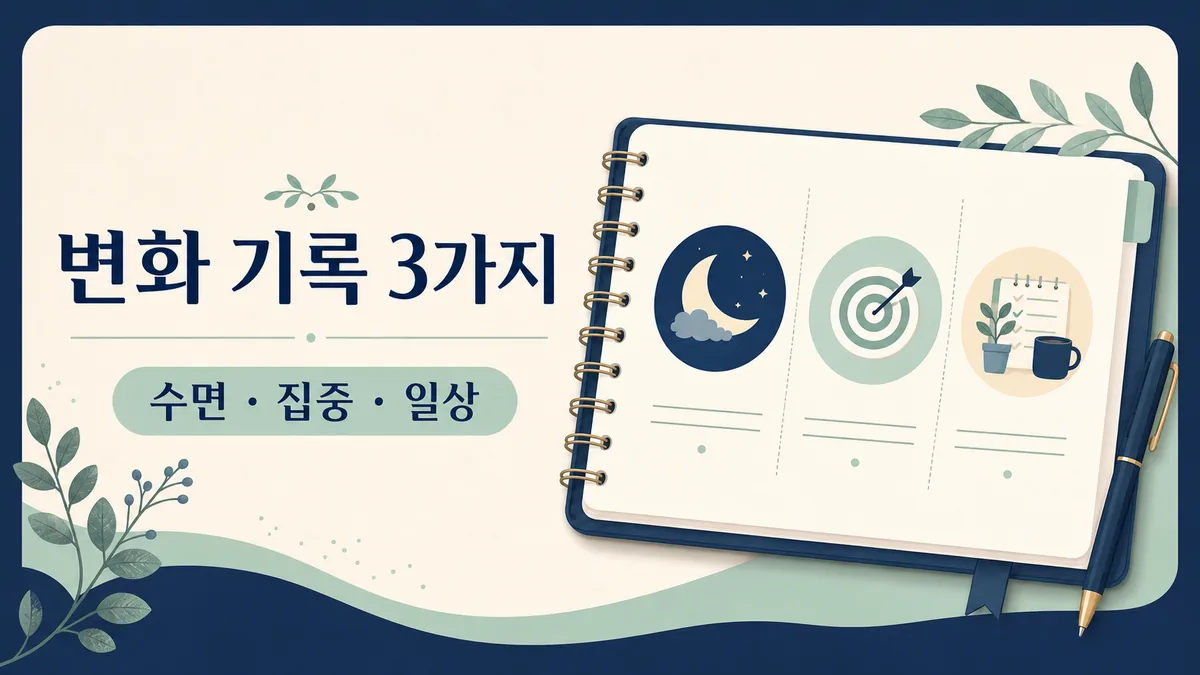 수면 집중 일상 세 가지 변화를 기록하는 방법을 보여주는 카드 이미지