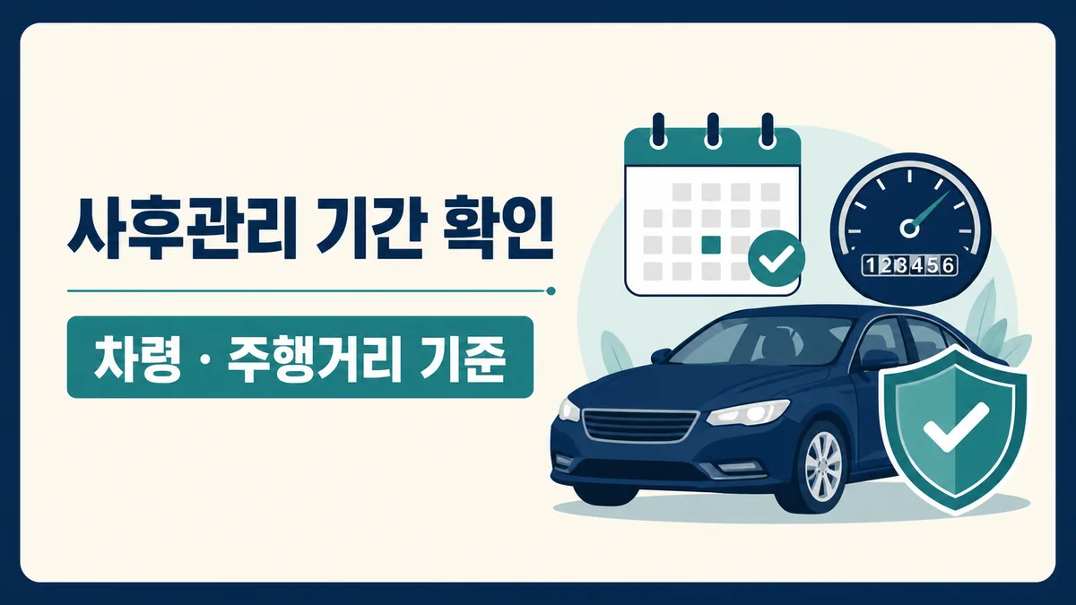 자동차정비 사후관리 기간을 차령과 주행거리 기준으로 확인하는 카드 이미지
