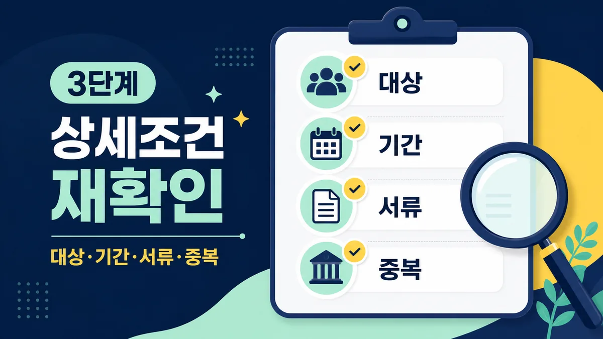 지원사업의 대상 기간 서류 중복조건을 상세 화면에서 재확인하는 이미지