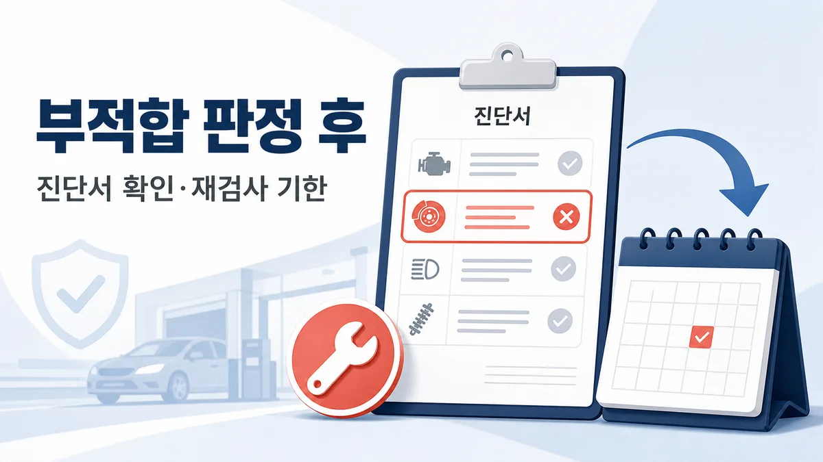 자동차 검사 부적합 판정 뒤 진단서 항목과 재검사 기한을 확인하는 절차 이미지