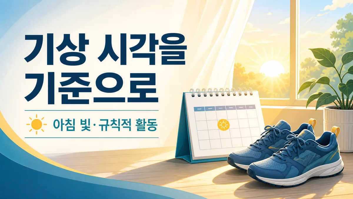 기상 시각을 기준으로 아침 빛과 규칙적 활동을 유지하는 안내 카드