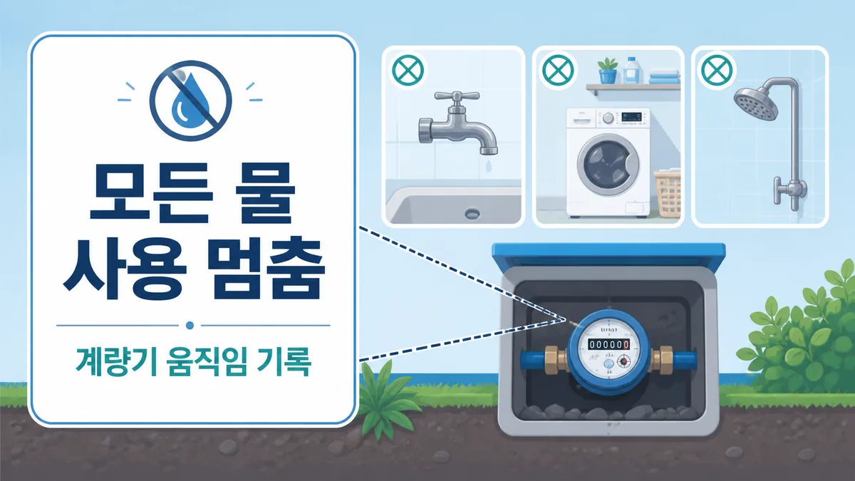 울산 남구 누수 의심 시 모든 물 사용을 멈추고 수도계량기 움직임을 기록하는 안내 카드