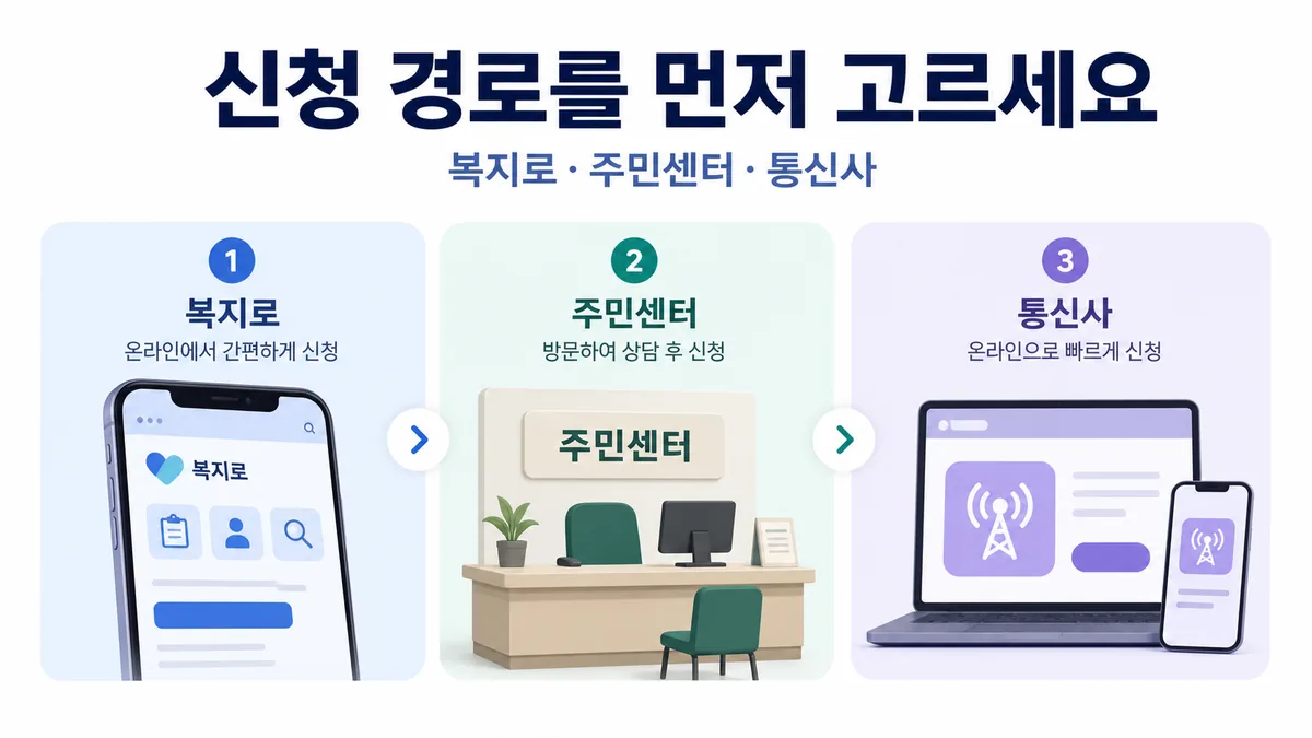 2026 이동통신요금 감면 대상인 수급자 차상위 장애인 기초연금수급자를 정리한 카드 이미지