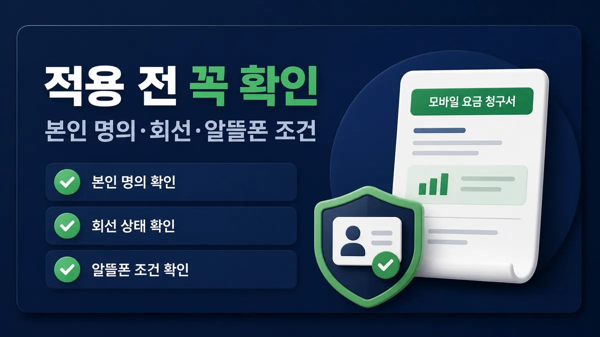 통신요금 감면 적용 전 본인 명의 회선 상태 알뜰폰 조건을 확인하는 체크리스트 이미지
