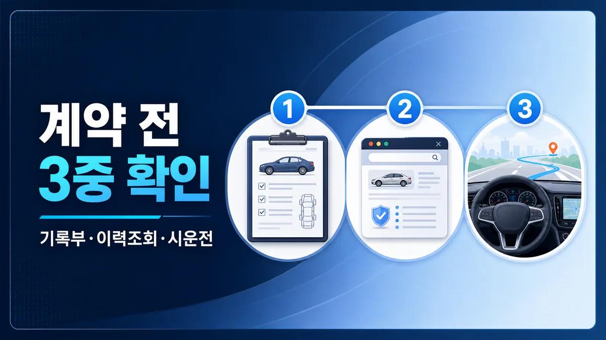 중고차 계약 전에 기록부와 자동차 이력조회, 시운전을 함께 확인하는 3단계 카드