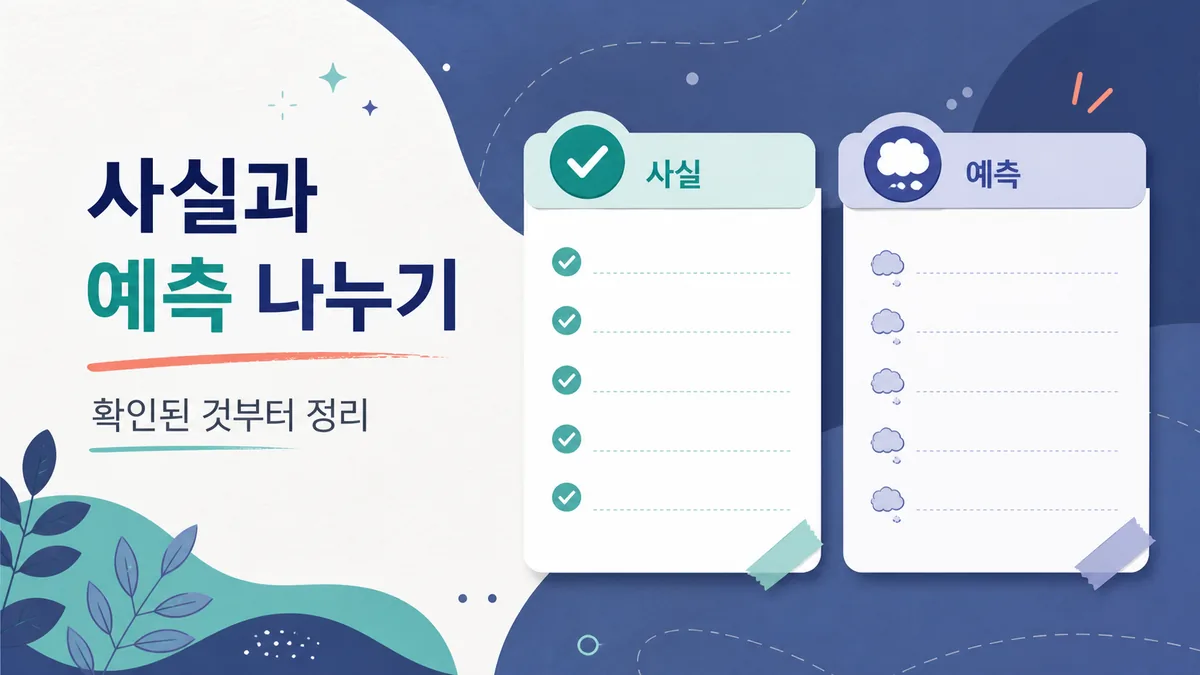 발표 전에 확인된 사실과 걱정에서 나온 예측을 두 칸으로 나누는 마음관리 카드