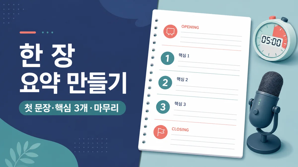 발표의 첫 문장과 핵심 세 가지, 마무리를 한 장에 정리하는 준비 카드
