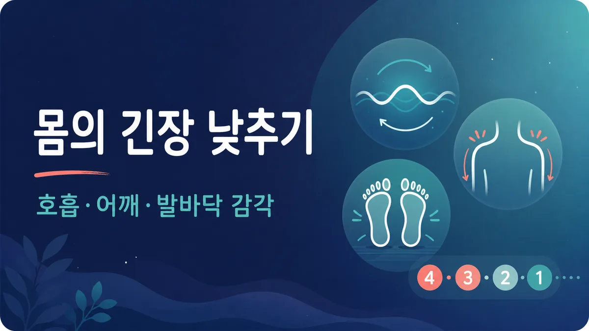 발표 전 편안한 호흡과 어깨 힘, 발바닥 감각을 확인하는 긴장 완화 안내 카드
