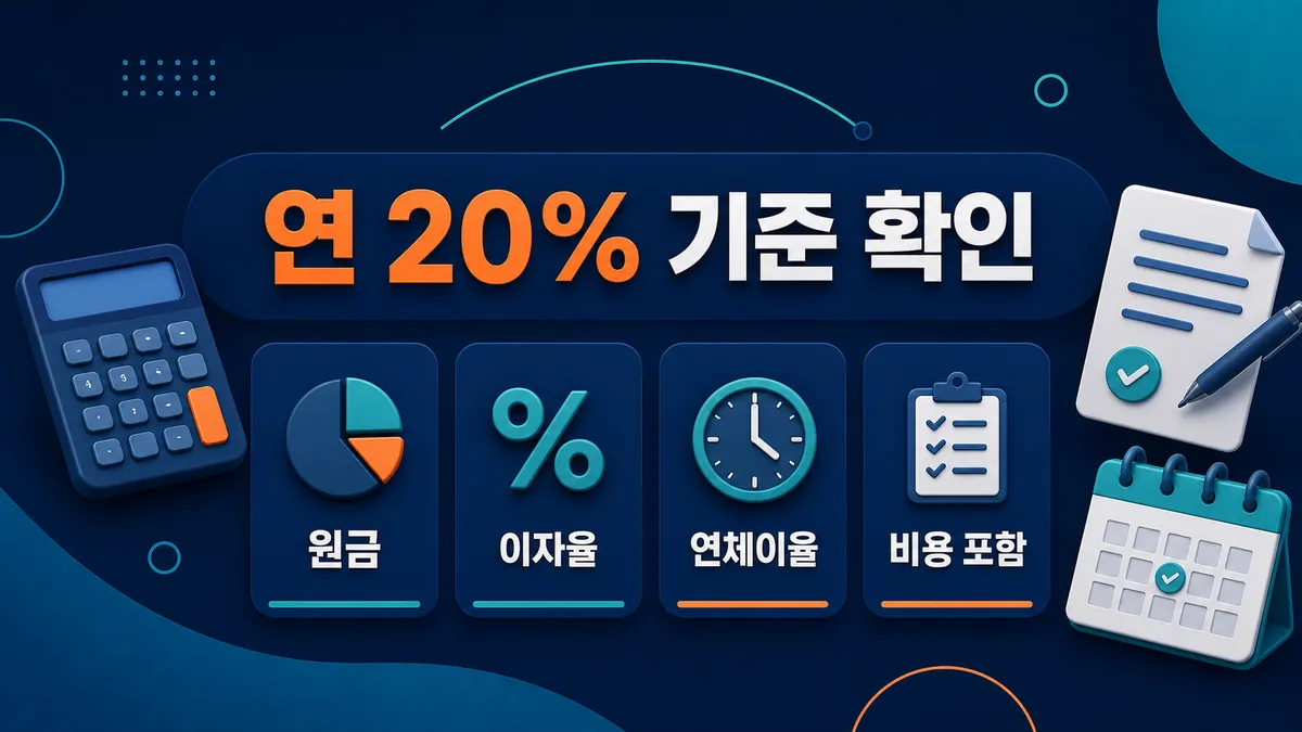 전당포 계약에서 원금 이자율 연체이율 비용 포함 여부로 연 20퍼센트 기준을 확인하는 카드